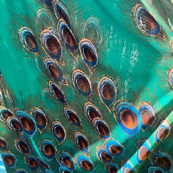 Green Multicolored V Neck Sleeveless Peacock Print Maxi Dress Sz M - Picture 5 of 14